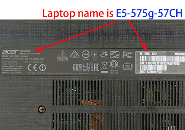 find model of acer laptop on back of notebook