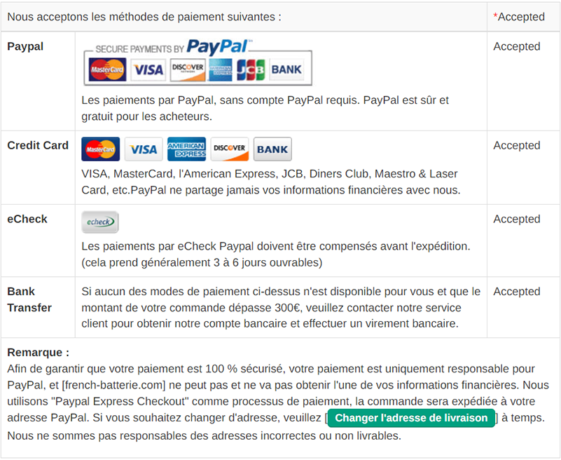 payment methods